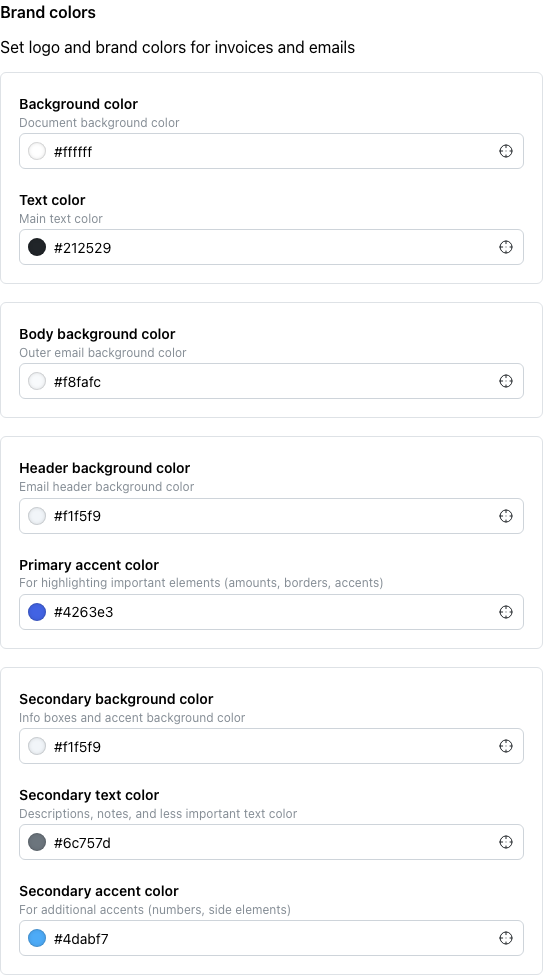 Brand color editor on the Brand settings page