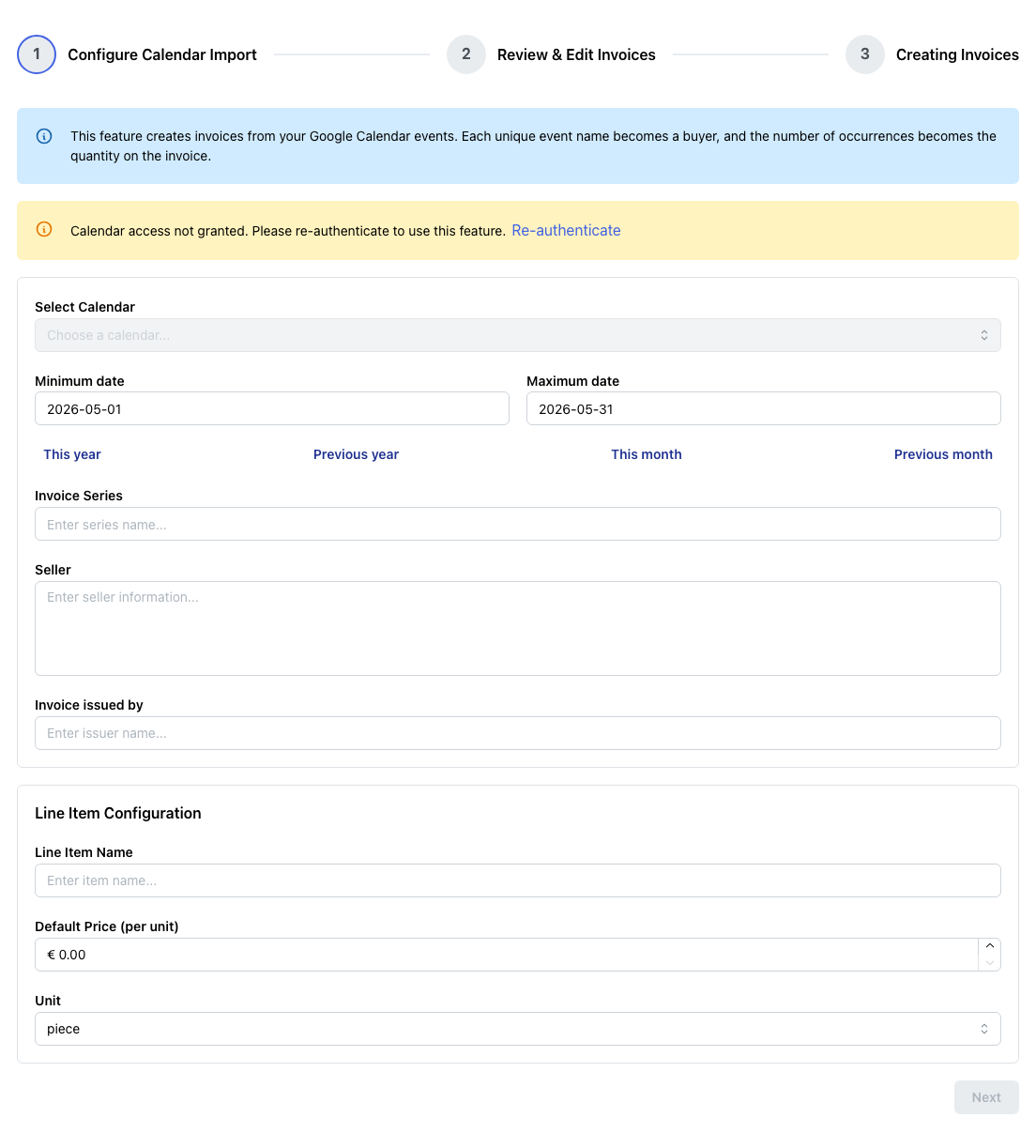 Create from Calendar wizard