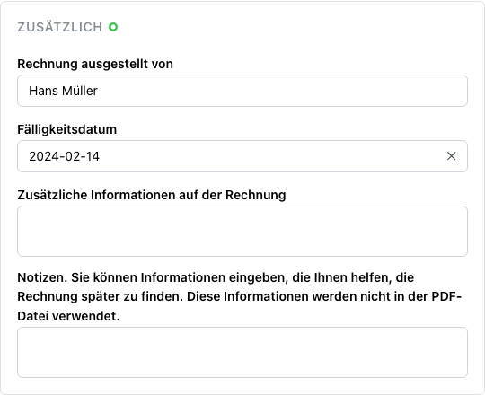 Fälligkeitsfeld im Bereich „Zusätzlich" des Formulars für neue Rechnungen