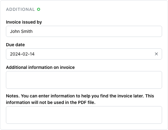 Due date field in the additional section of the new invoice form
