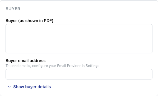 Buyer section on the new invoice form